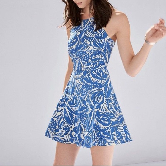 Parker Blue and White Halter Dress - Picture 1 of 5